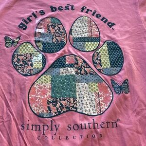 Simply Southern Girls Best Friend Pink Patchwork Paw Print Tee Sz L